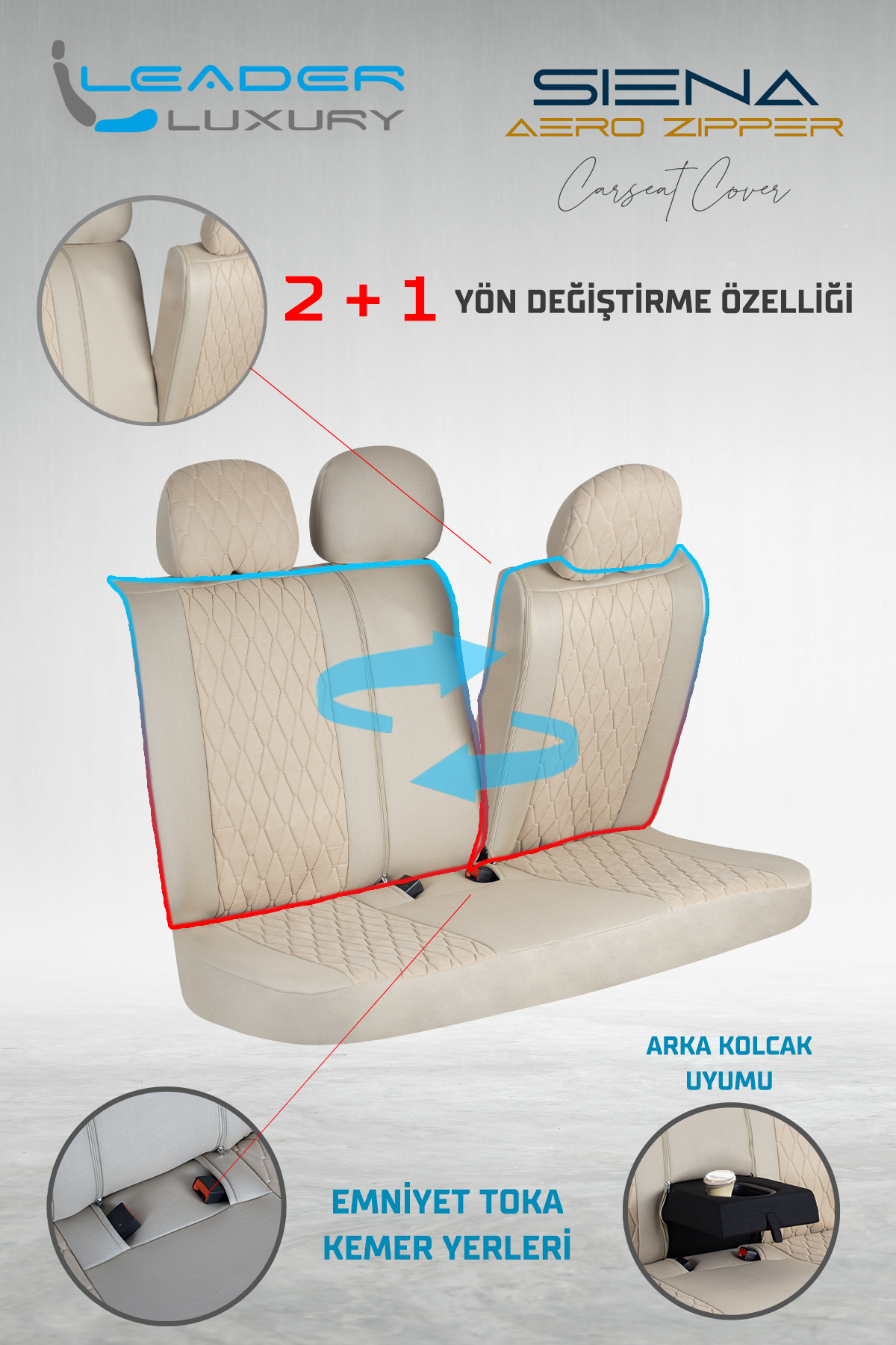 SİENA OTO KILIFI FERMUARLI BEJ NAKIŞ BEJ
