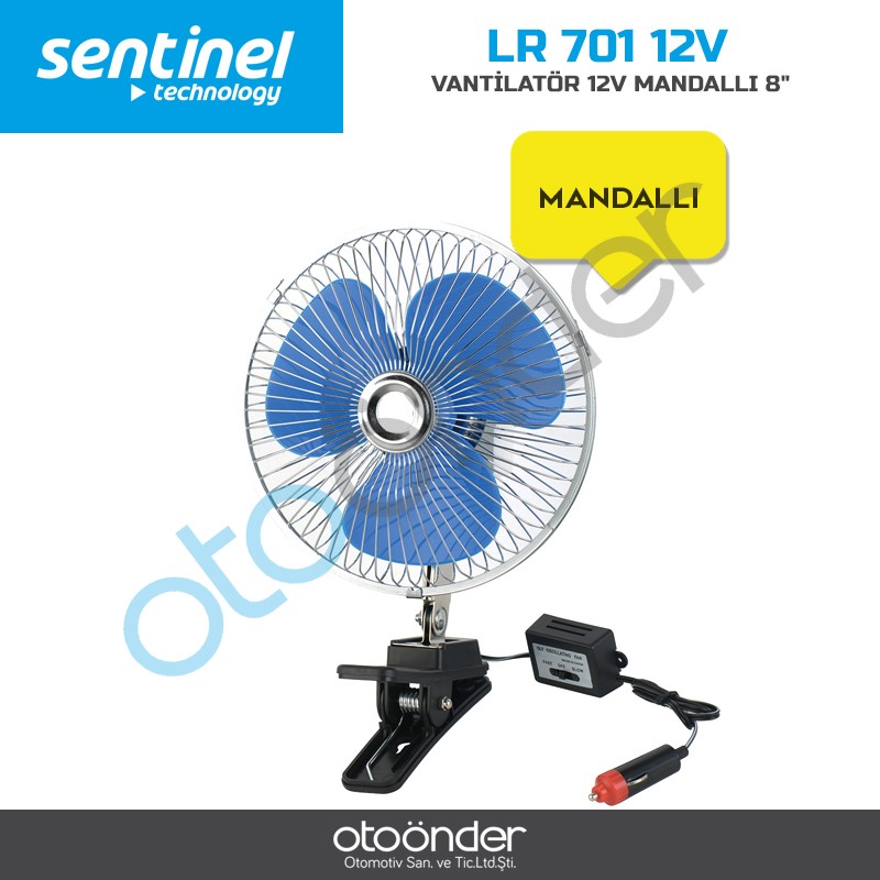 VANTİLATÖR 12V METAL 8 inch MANDALLI