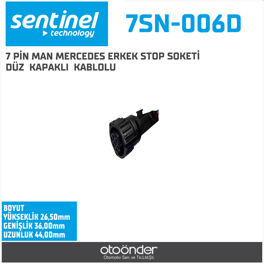 7 PİN MAN MERCEDES ERKEK STOP SOKETİ DÜZ  KAPAKLIKABLOLU