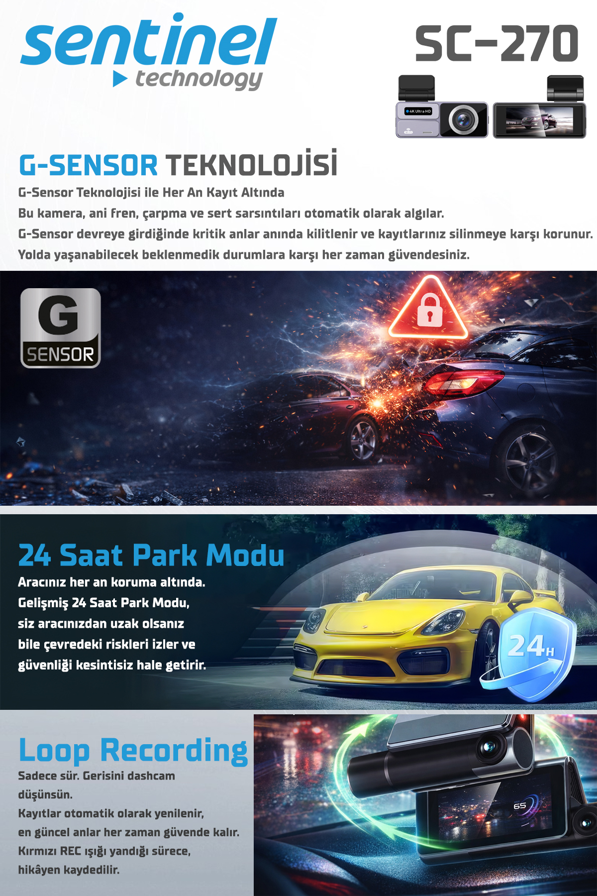 KAYIT CİHAZI 4K 3.2" DOKUNMATİK EKRAN 2 KAMERALI