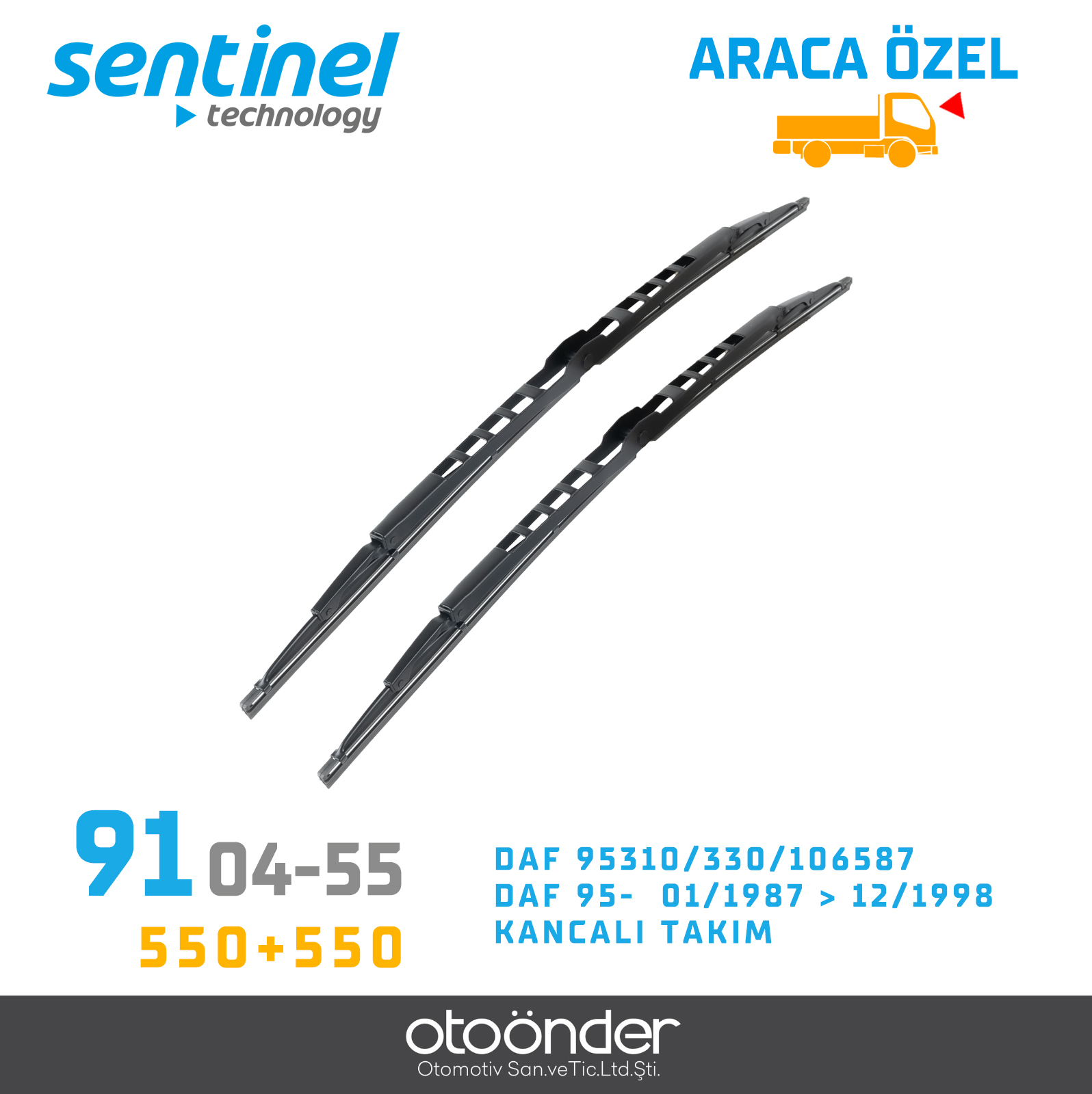 SİLECEK SÜPÜRGESİ DAF 95.310-330 / 106.587. DAF 95-87 >12/1998 TAKIM 550mm+550mm
