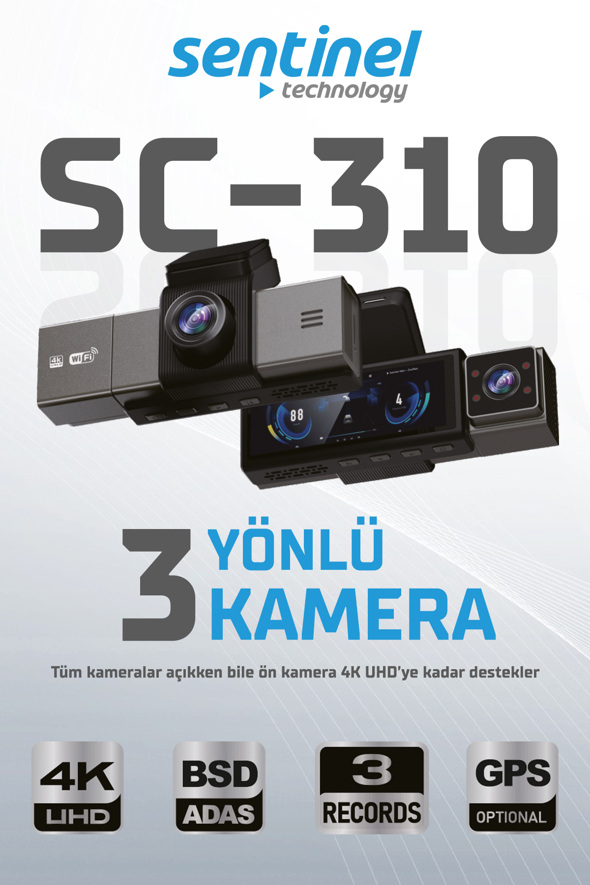 KAYIT CİHAZI 4K 3.2" EKRAN 3 KAMERALI