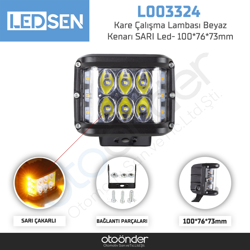 Kare Çalışma Lambası Beyaz Kenarı SARI Led- 100*76*73mm