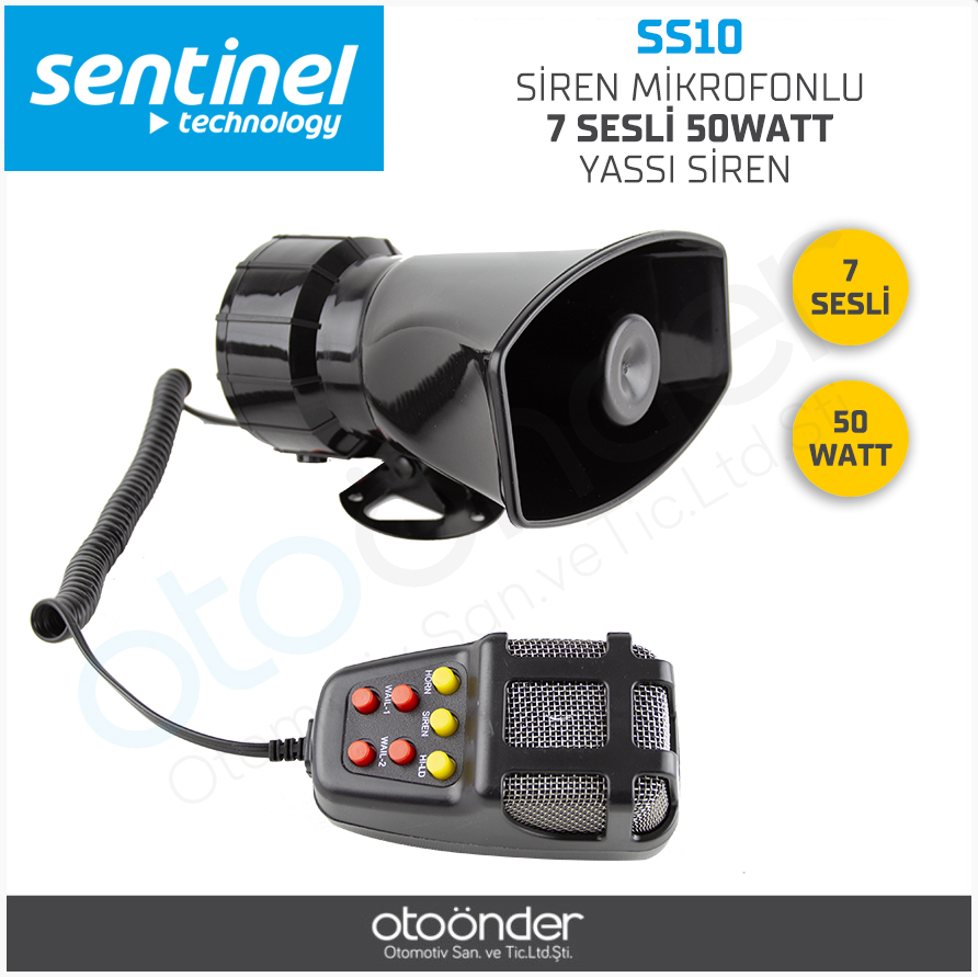 SİREN MİKROFONLU 7 SESLİ 12V 50W YASSI