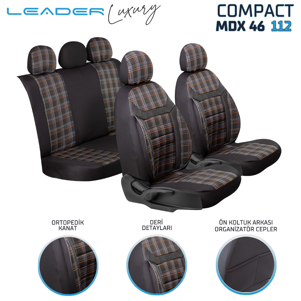 COMPACT OTO KILIFI STANDART SİYAH. EKOSE TURUNCU