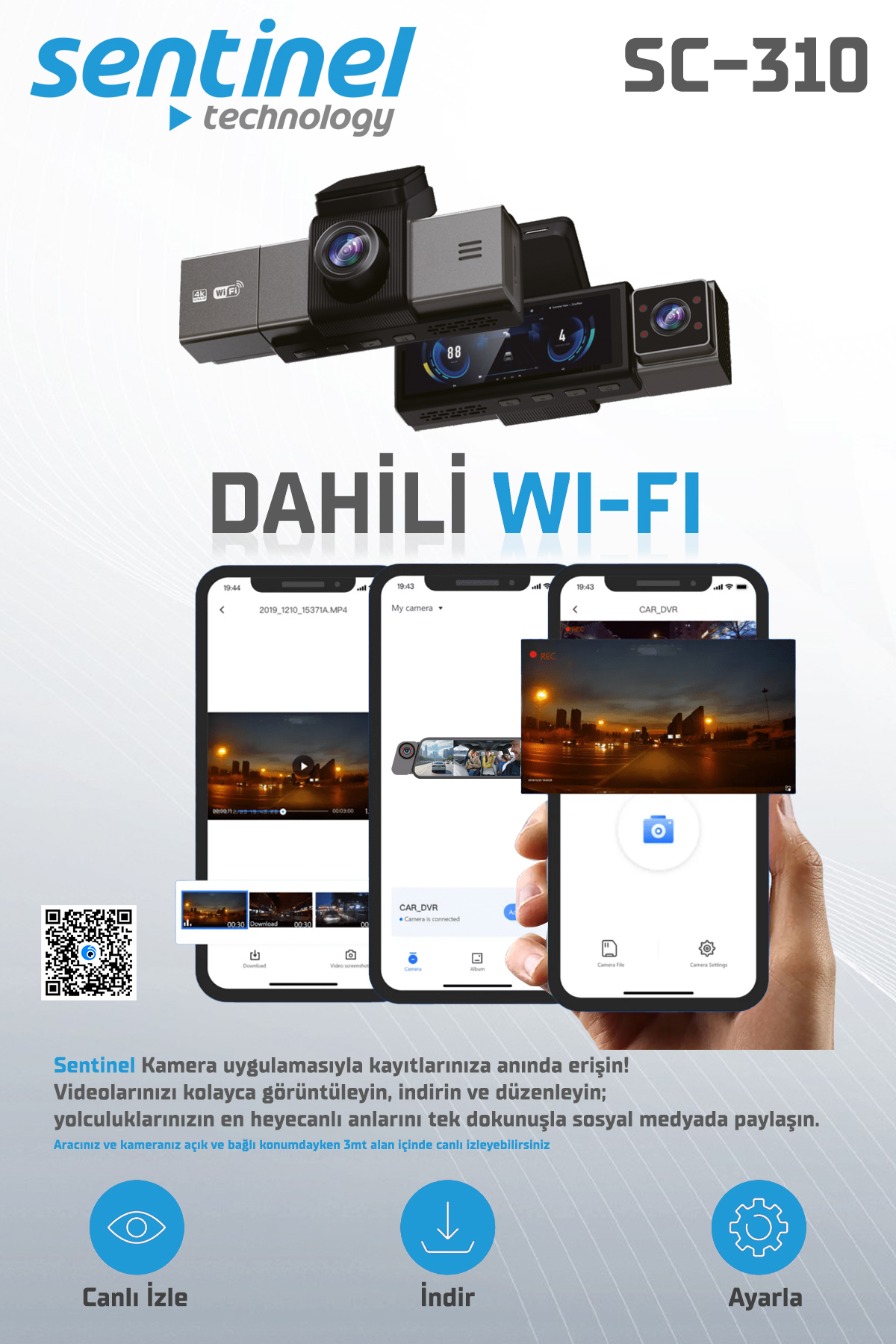 KAYIT CİHAZI 4K 3.2" EKRAN 3 KAMERALI