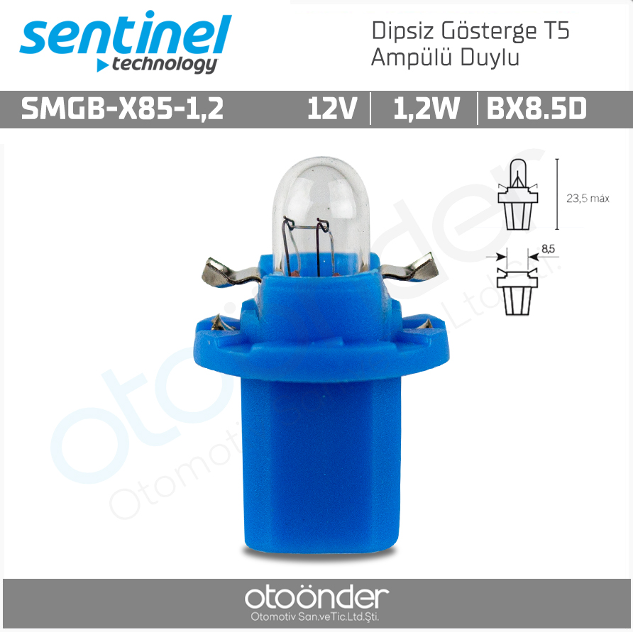 Dipsiz Gösterge T5 Ampülü Duylu 12v 1,2w Mavi