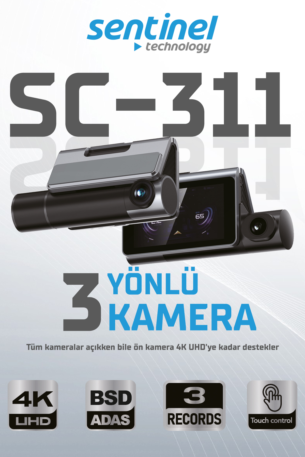 KAYIT CİHAZI FULL 4K 3" EKRAN 3 KAMERALI