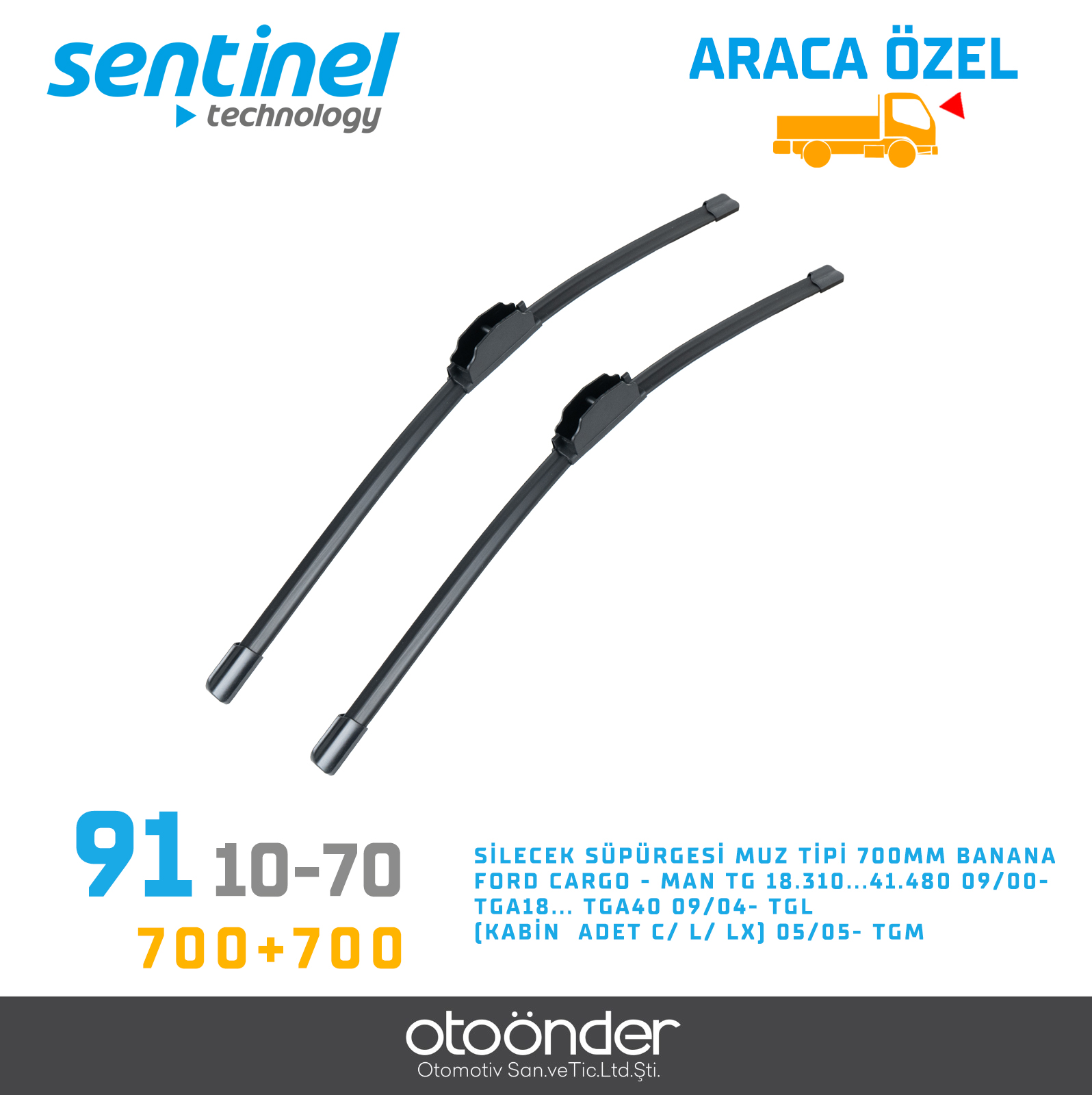 SİLECEK SÜPÜRGESİ MUZ TİPİ 700mm+700mm. FORD CARGO - MAN TG 18.310...41.480 09/00-TGA18.TGA40 - TGL -TGM