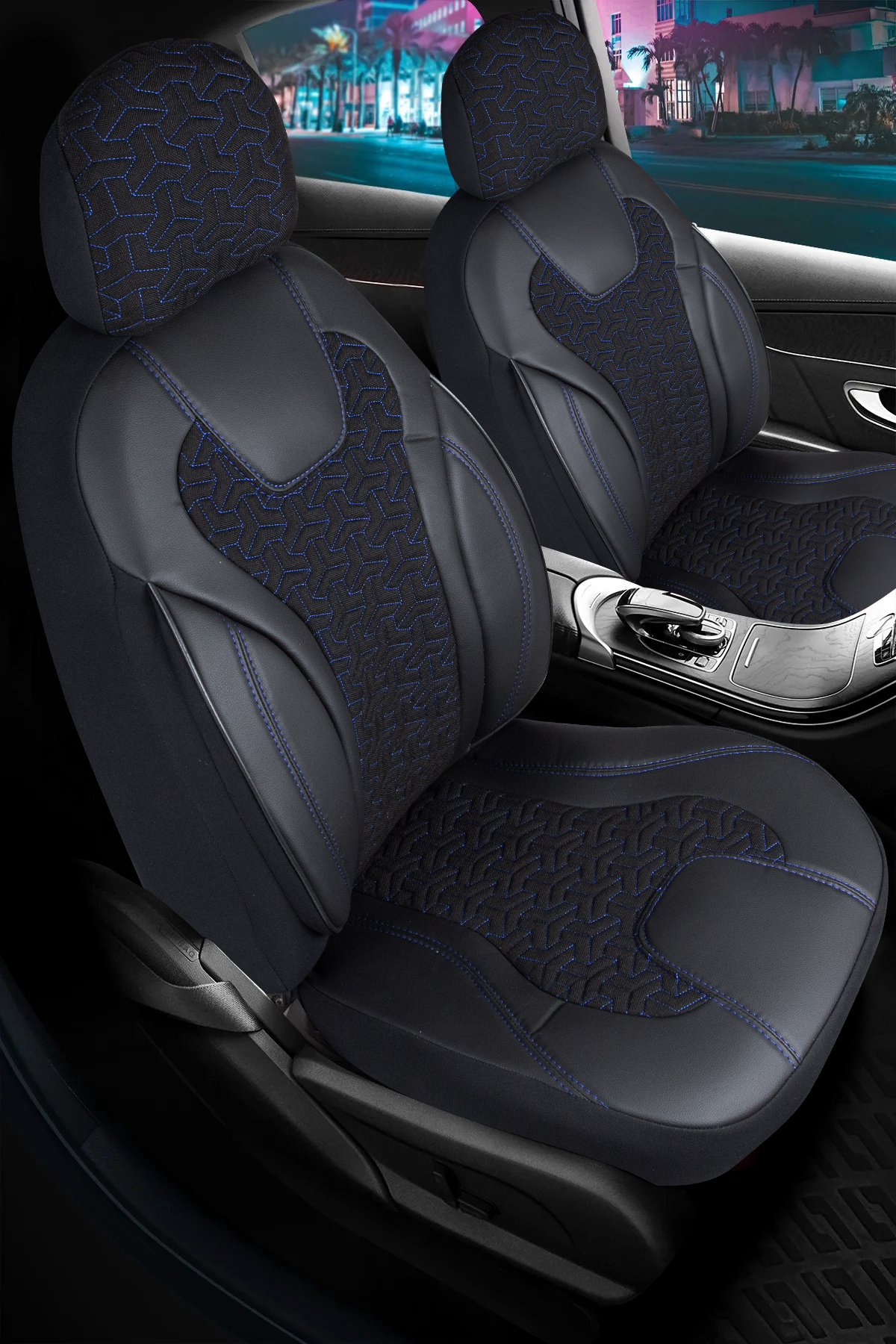 HAFİF TİCARİ ARAÇ SİENA OTO KILIFI SİYAH. MAVİ NAKIŞ