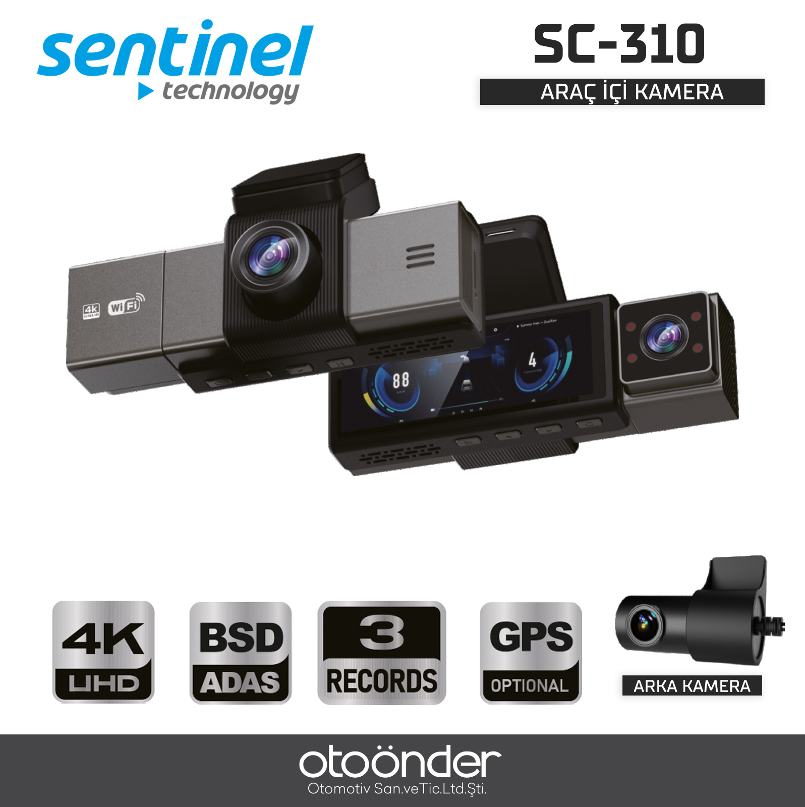 KAYIT CİHAZI 4K 3.2" EKRAN 3 KAMERALI