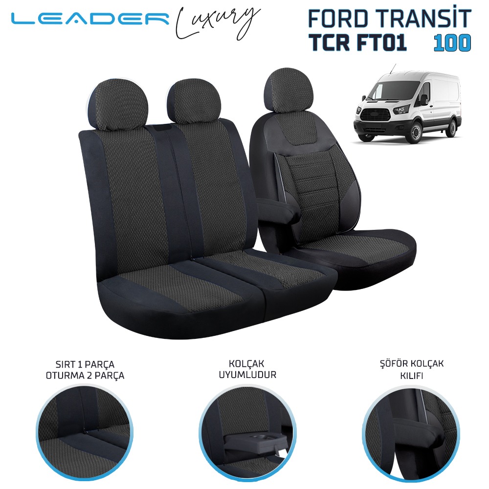 FORD TRANSİT 2013 SONRASI 2+1 TİCARİ OTO KILIFI. SİYAH LEADER