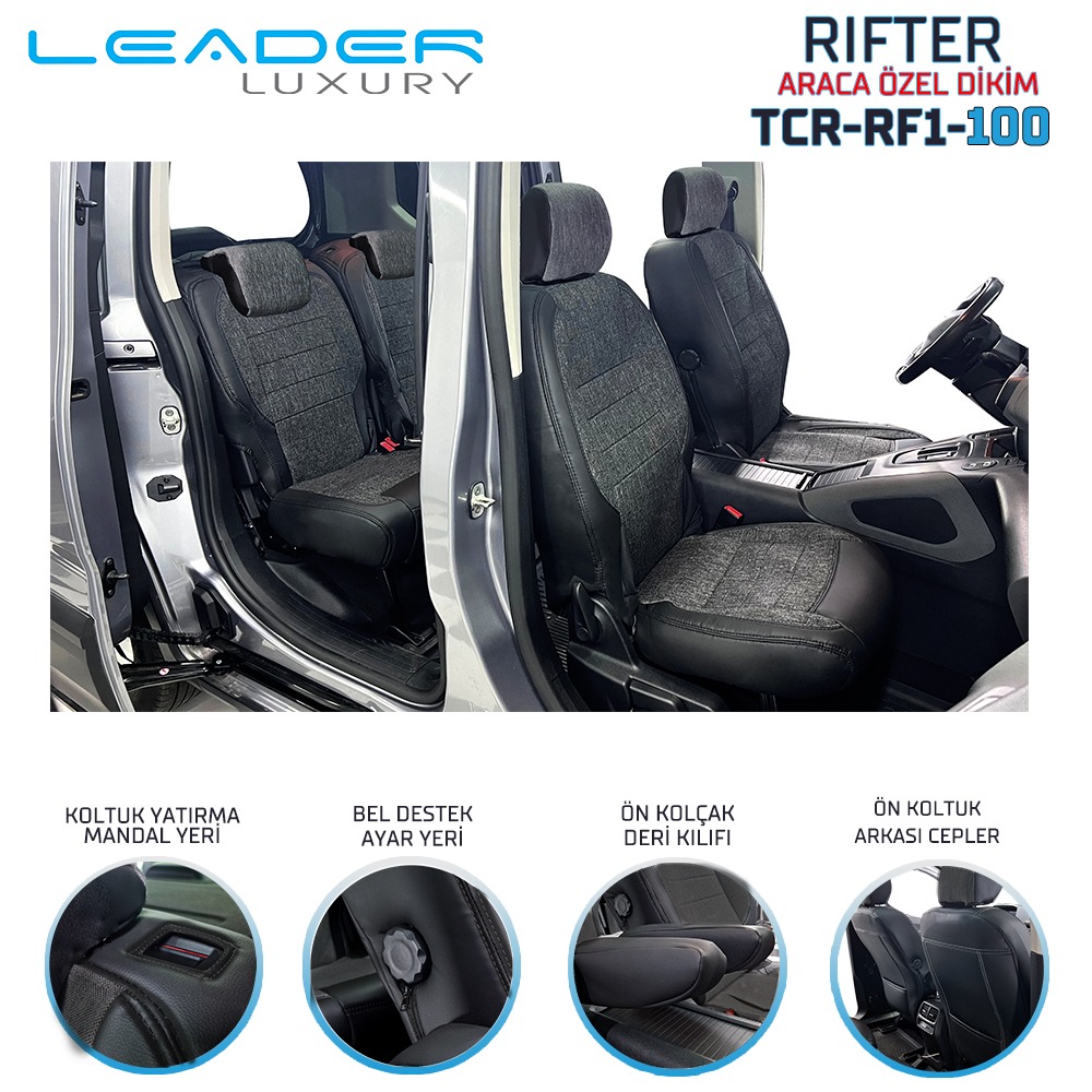 PEUGEOT RIFTER  ARKA KOLTUK  TEK TEK 3LÜ KETEN. DERİ SİYAH
