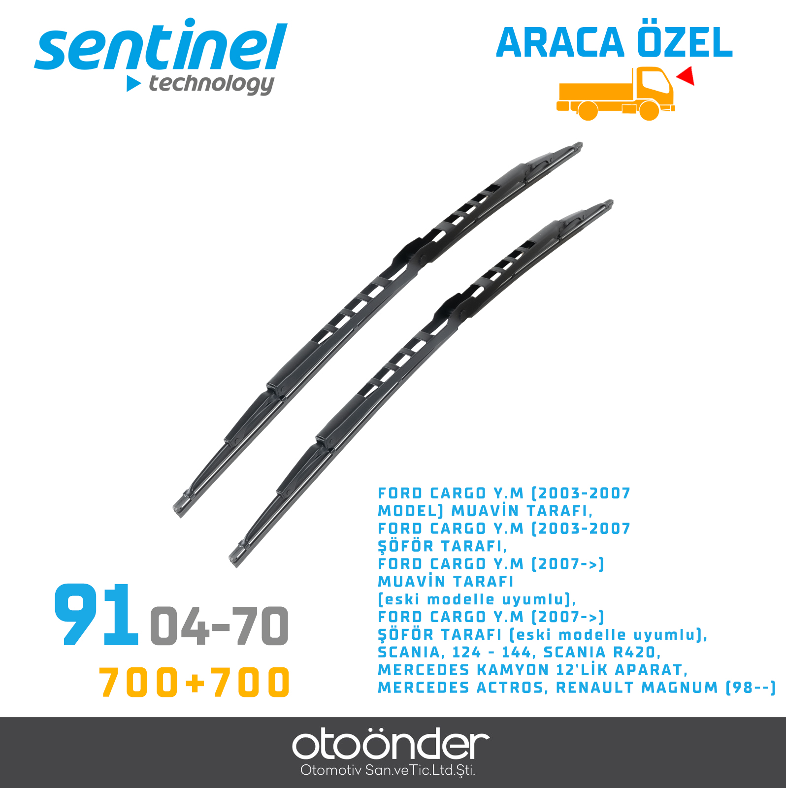 SİLECEK SÜPÜRGESİ FORD CARGO YM / MERCEDES ACTROS. TAKIM 700mm+700mm