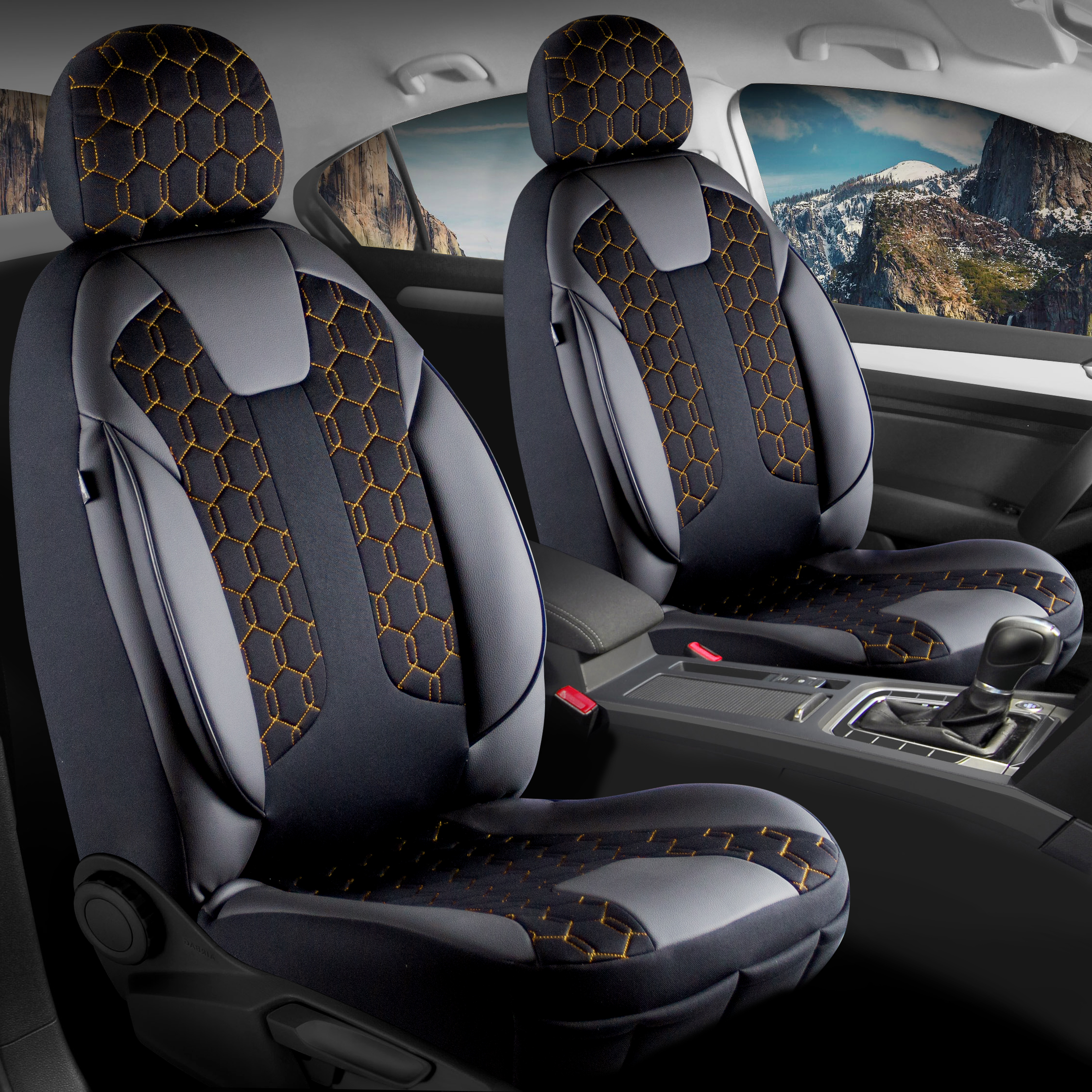 CYRUS ÖN KOLTUK ARKASI DERİ OTO KOLTUK KILIFI. FERMUARLI  SİYAH ; NAKIŞ GOLD LEADER