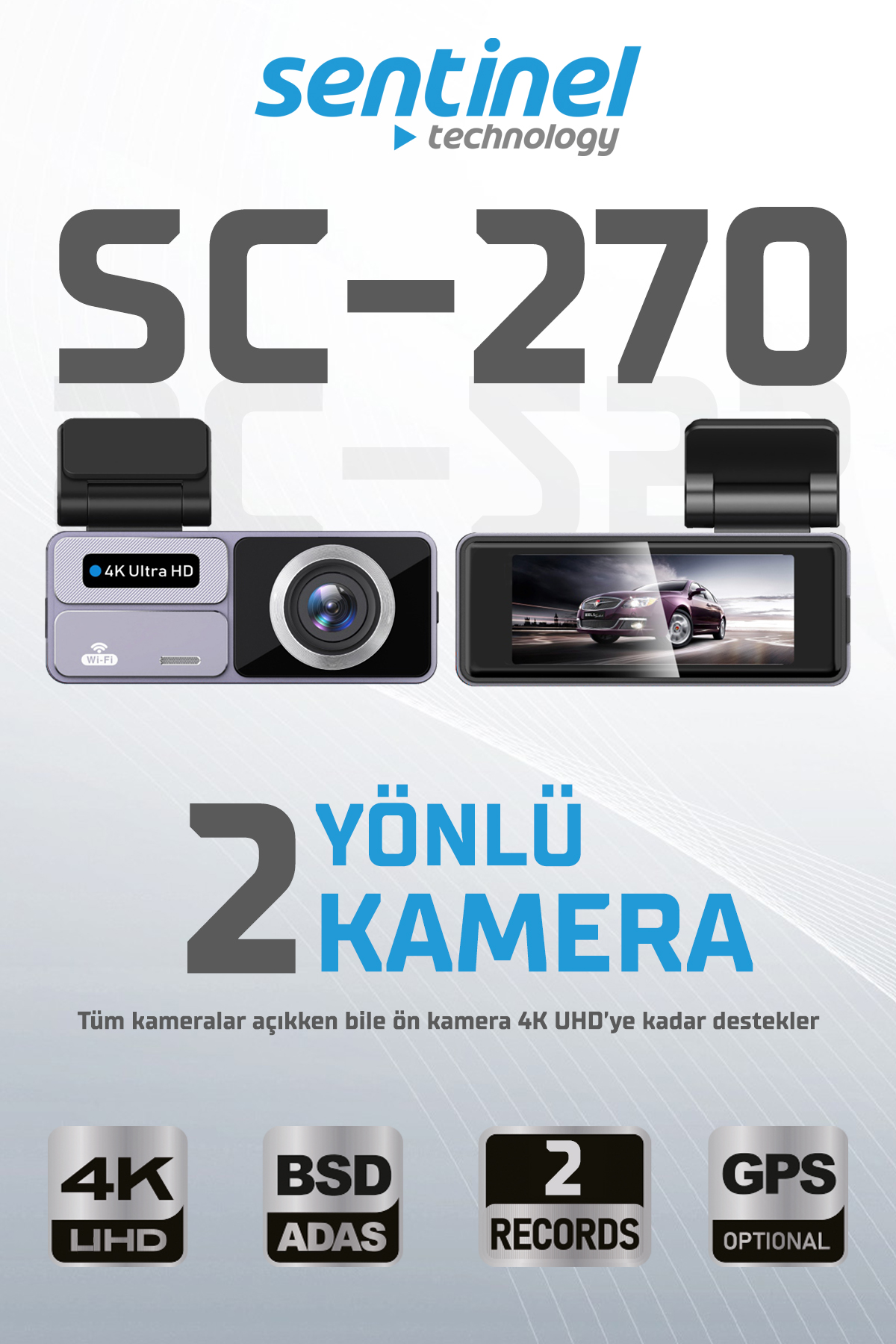 KAYIT CİHAZI 4K 3.2" DOKUNMATİK EKRAN 2 KAMERALI