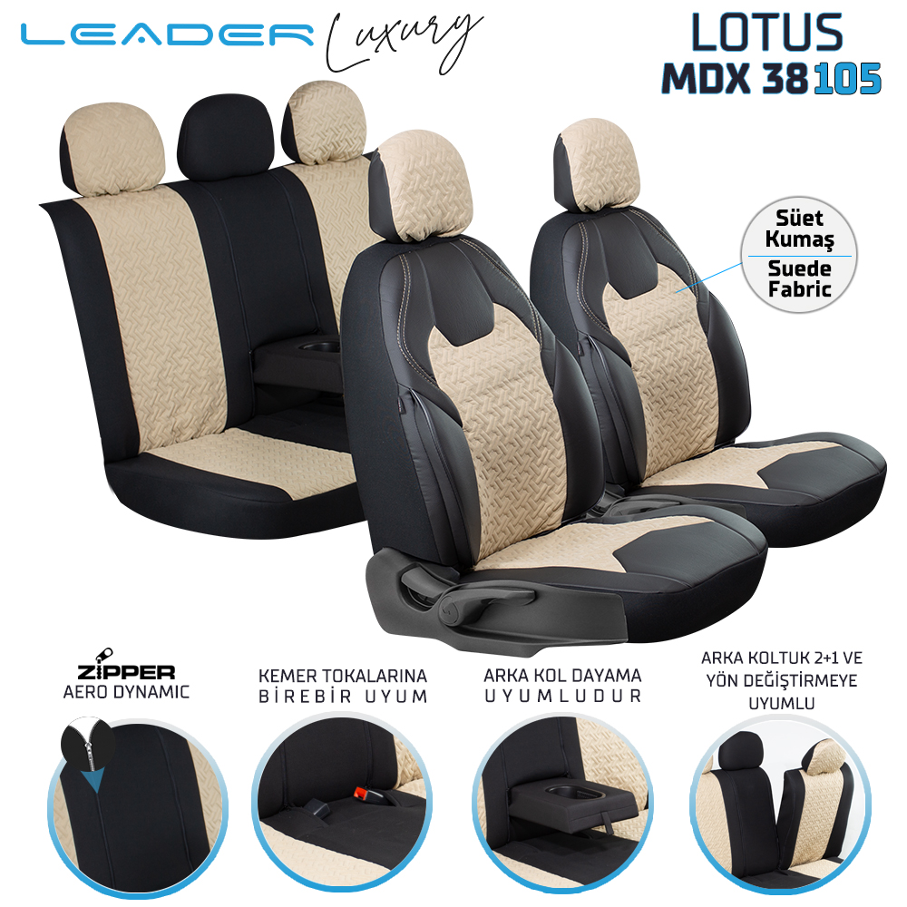 LOTUS ÖN KOLTUK ARKASI DERİ OTO KILIFI FERMUARLI. BEJ