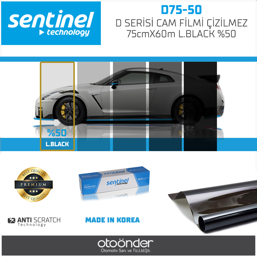 D SERİSİ CAM FİLMİ ÇİZİLMEZ 75cmX60m L.BLACK %50