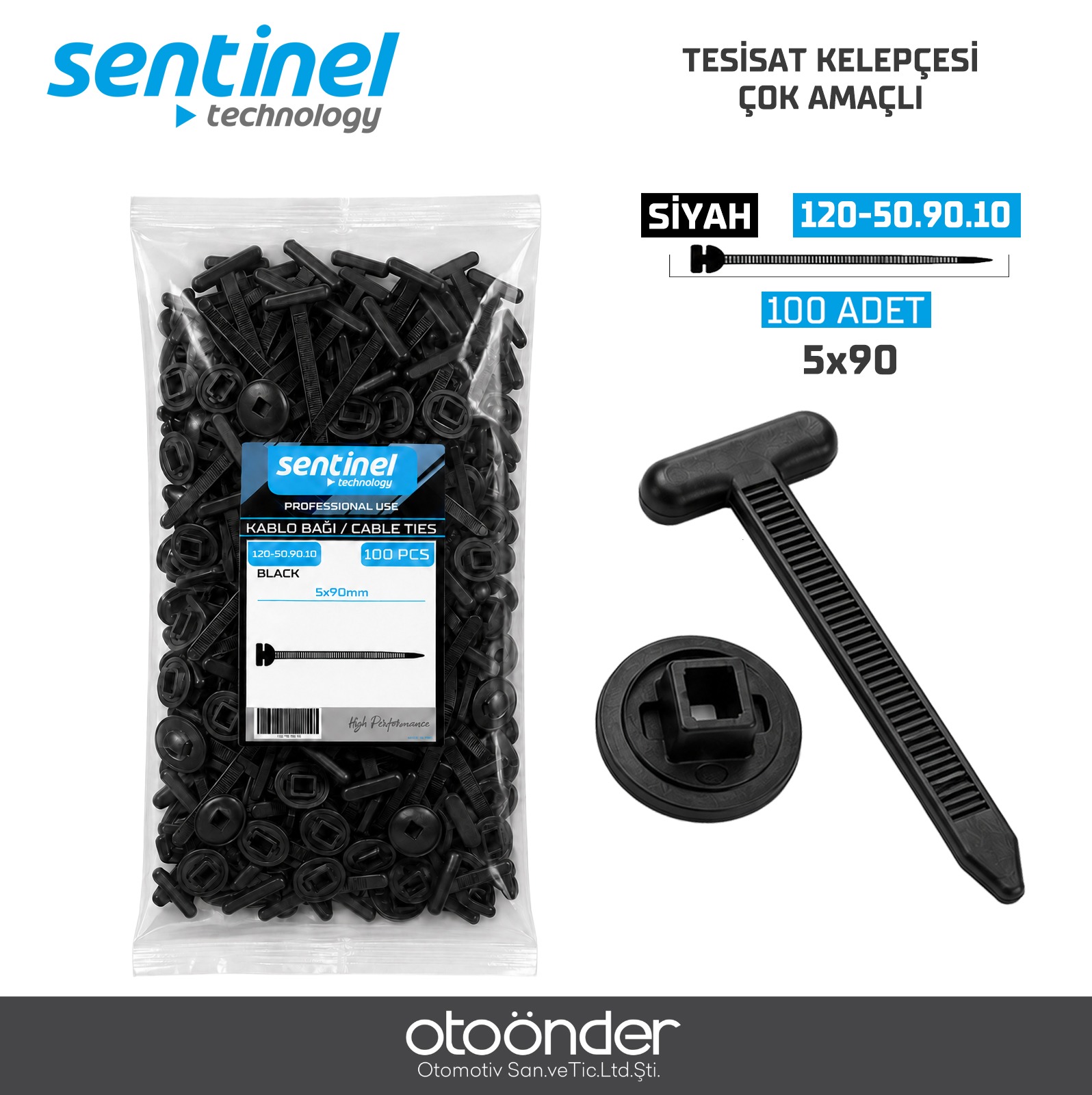 TESİSAT KELEPÇESİ ÇOK AMAÇLI  (100 ADET) 1 PAKET SİYAH