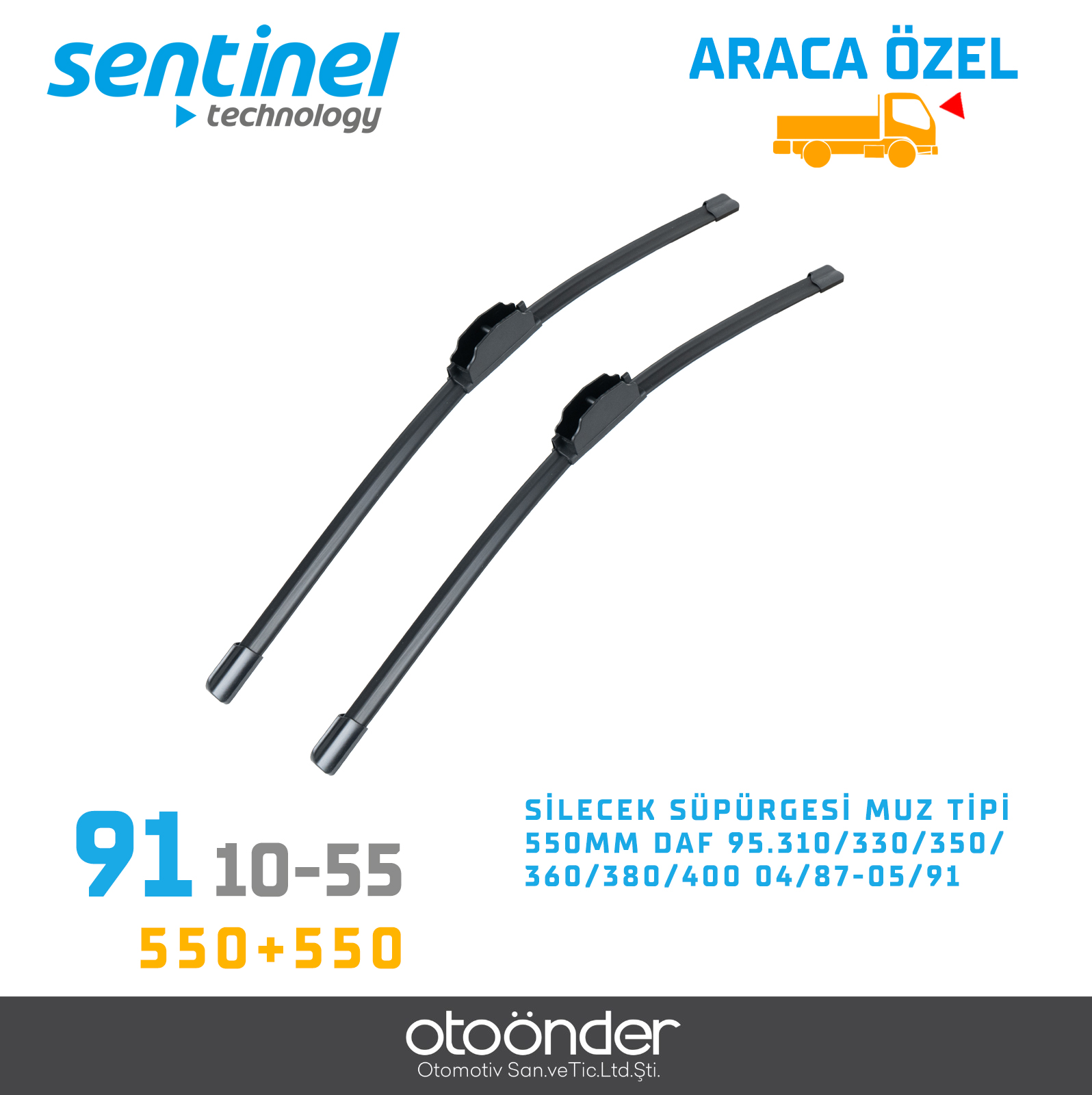 SİLECEK SÜPÜRGESİ MUZ TİPİ 550mm+550mm. DAF 95.310/330/350/360/380/400 04/87-05/91