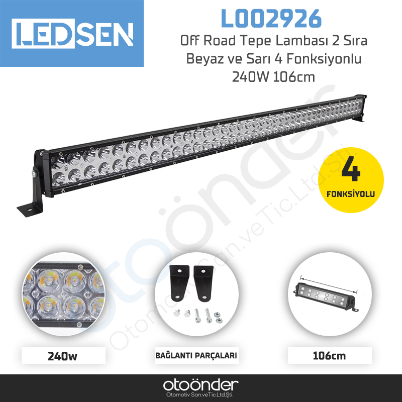 Off Road Tepe Lambası 2 Sıra Beyaz ve Sarı 4 Fonksiyonlu 240W 106cm