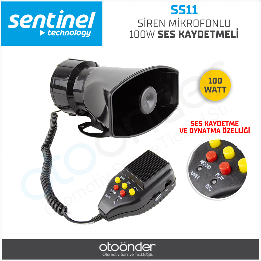 SİREN MİKROFONLU 12V 100W SES KAYDETMELİ