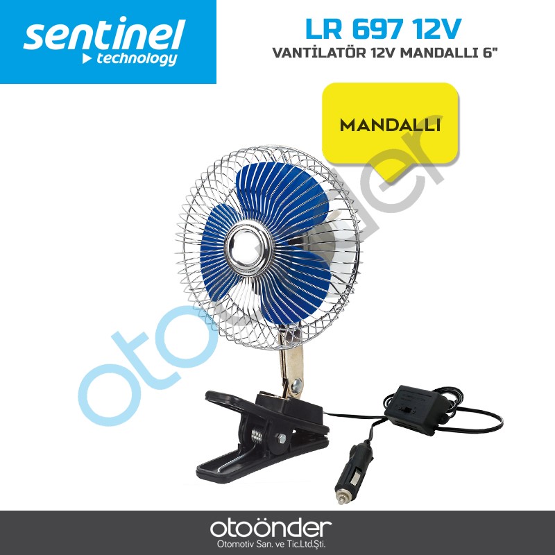 VANTİLATÖR 12V METAL 6 inch MANDALLI