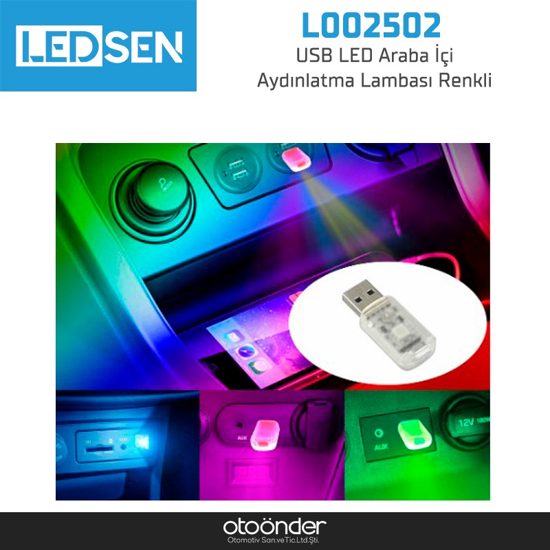 USB LED Araba İçi Aydınlatma Lambası Renkli