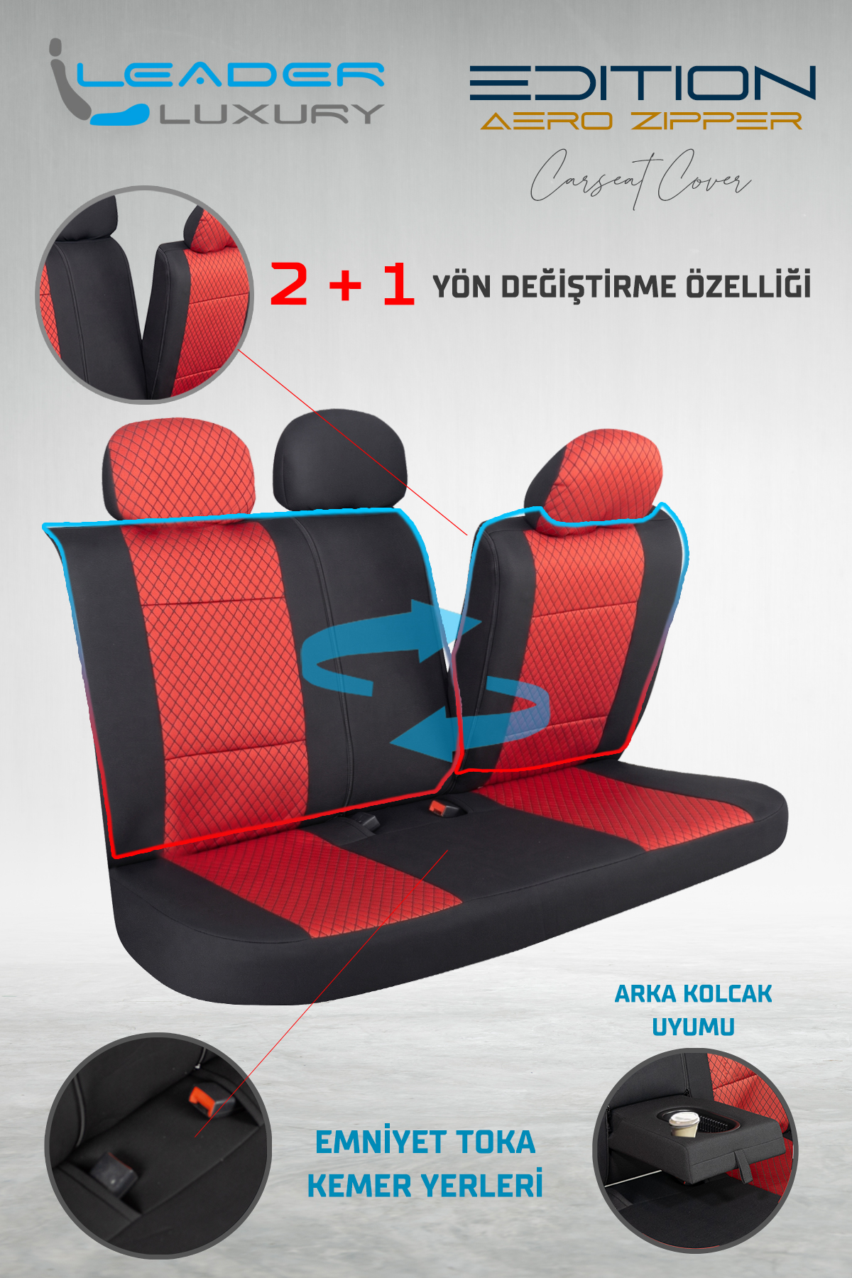 EDİTİON JAKAR OTO KILIFI FERMUARLI SİYAH - KIRMIZI