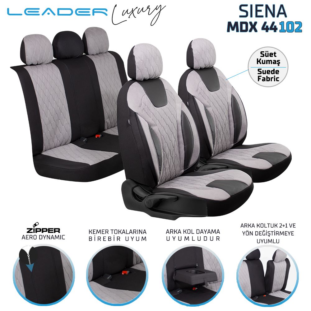 SİENA OTO KILIFI STANDART GRİ SÜET_ LEADER