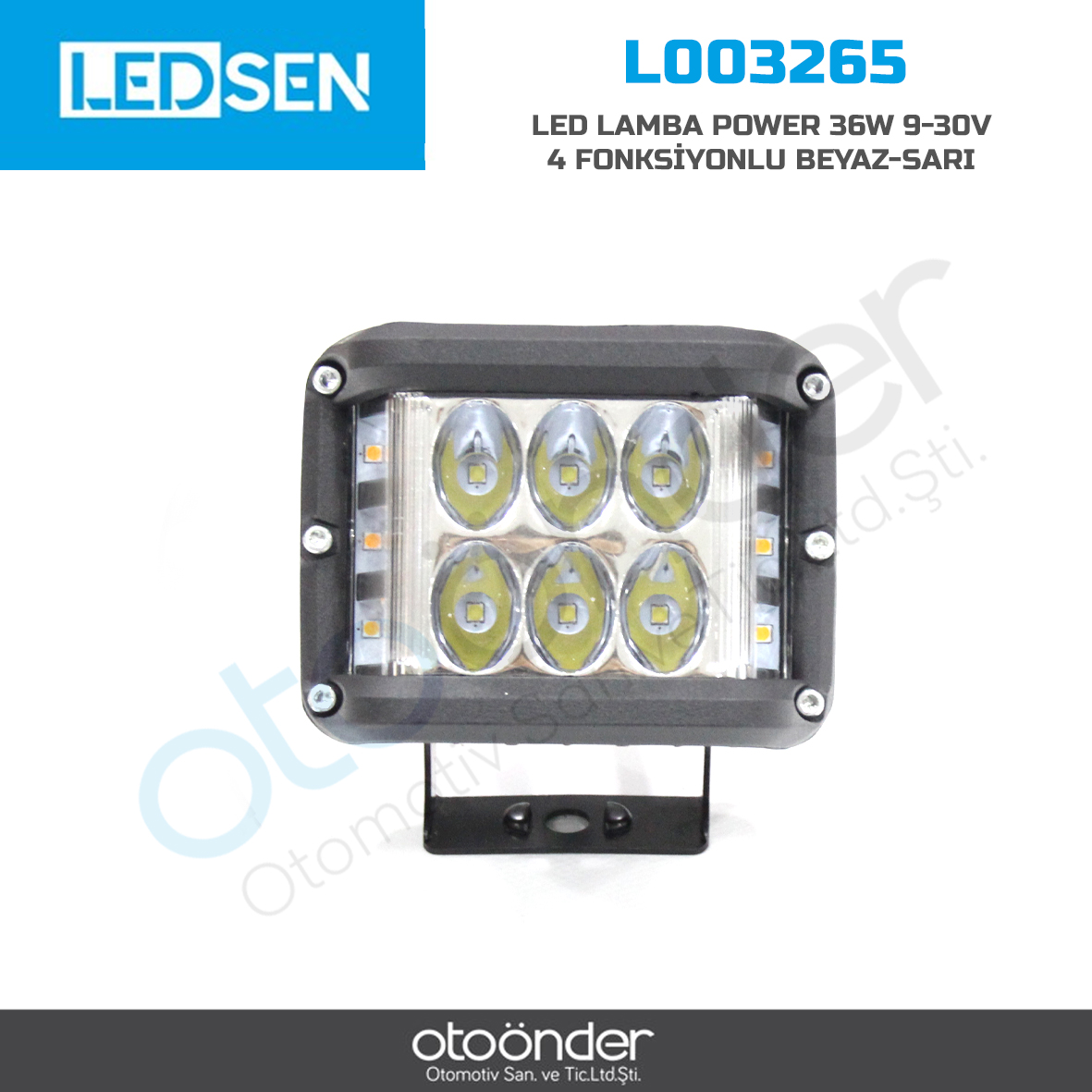 LED LAMBA POWER 36W 9-30V 4 FONKSİYONLU BEYAZ-SARI100X80X80MM