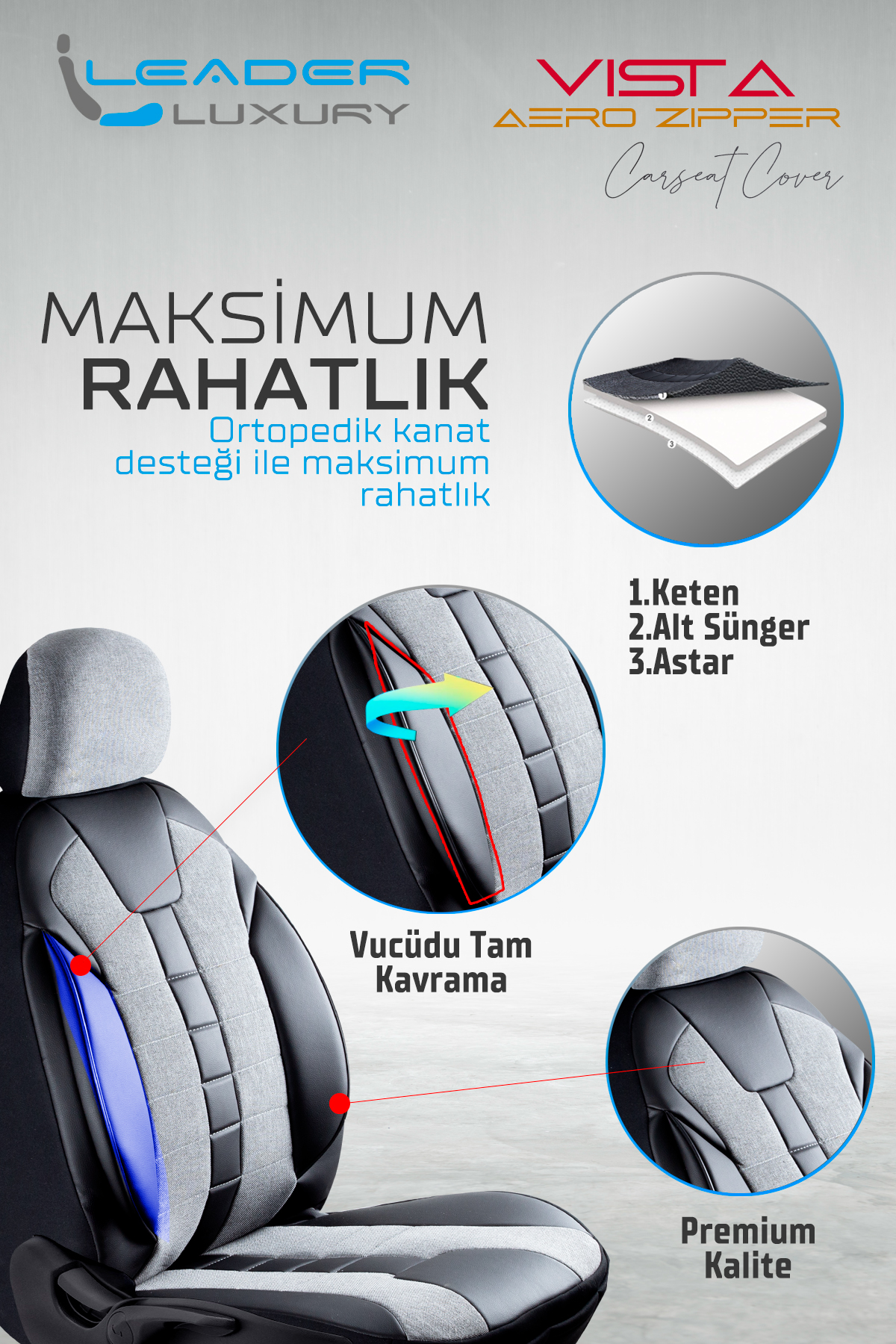 VİSTA OTO KILIFI STANDART FÜME_ LEADER