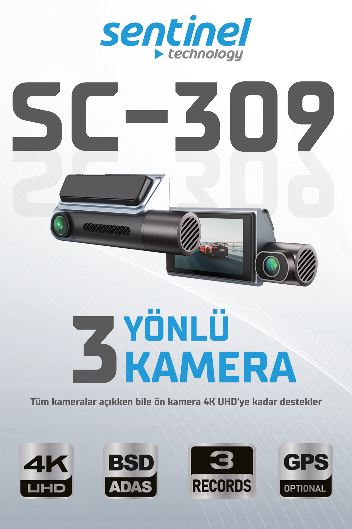 KAYIT CİHAZI 4K 3.2" DOKUNMATİK EKRAN 3 KAMERALI