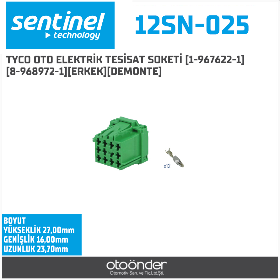 TYCO OTO ELEKTRİK TESİSAT SOKETİ [1-967622-1]. [8-968972-1][ERKEK][DEMONTE]